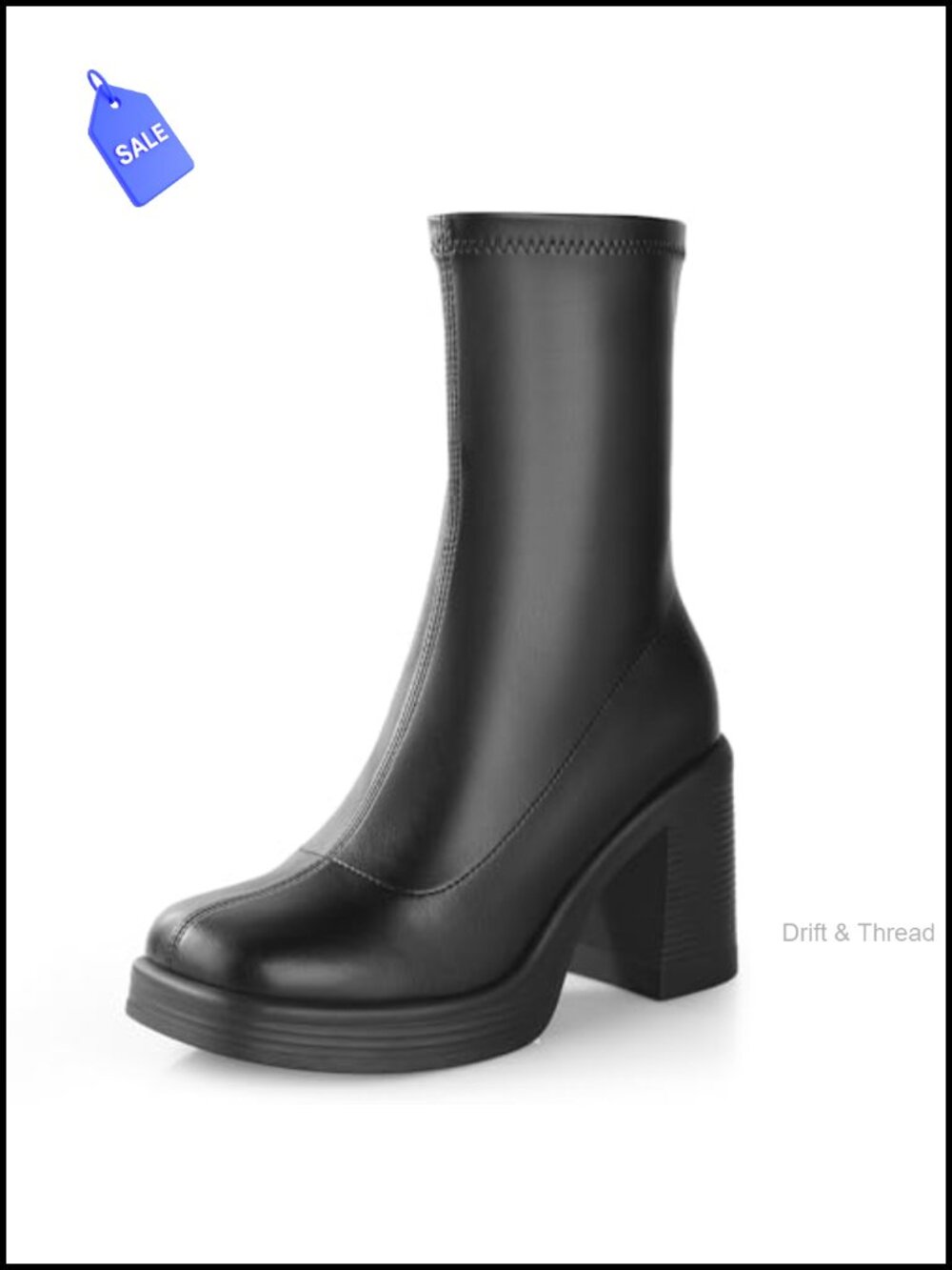 Womens Ankle Boots Chunky Heel Platform Square Toe Side Zipper Booties